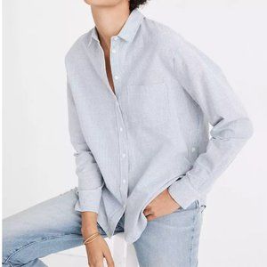 NWT - MADEWELL - SMALL - Side-Button Oversized Ex-Boyfriend Shirt in Stripe